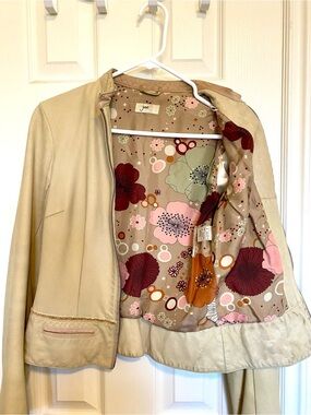 June Buttercream Leather Jacket with Floral Lining